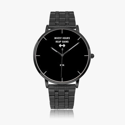 Invest Hours Reap Gains - Motivational Watch - Black/White